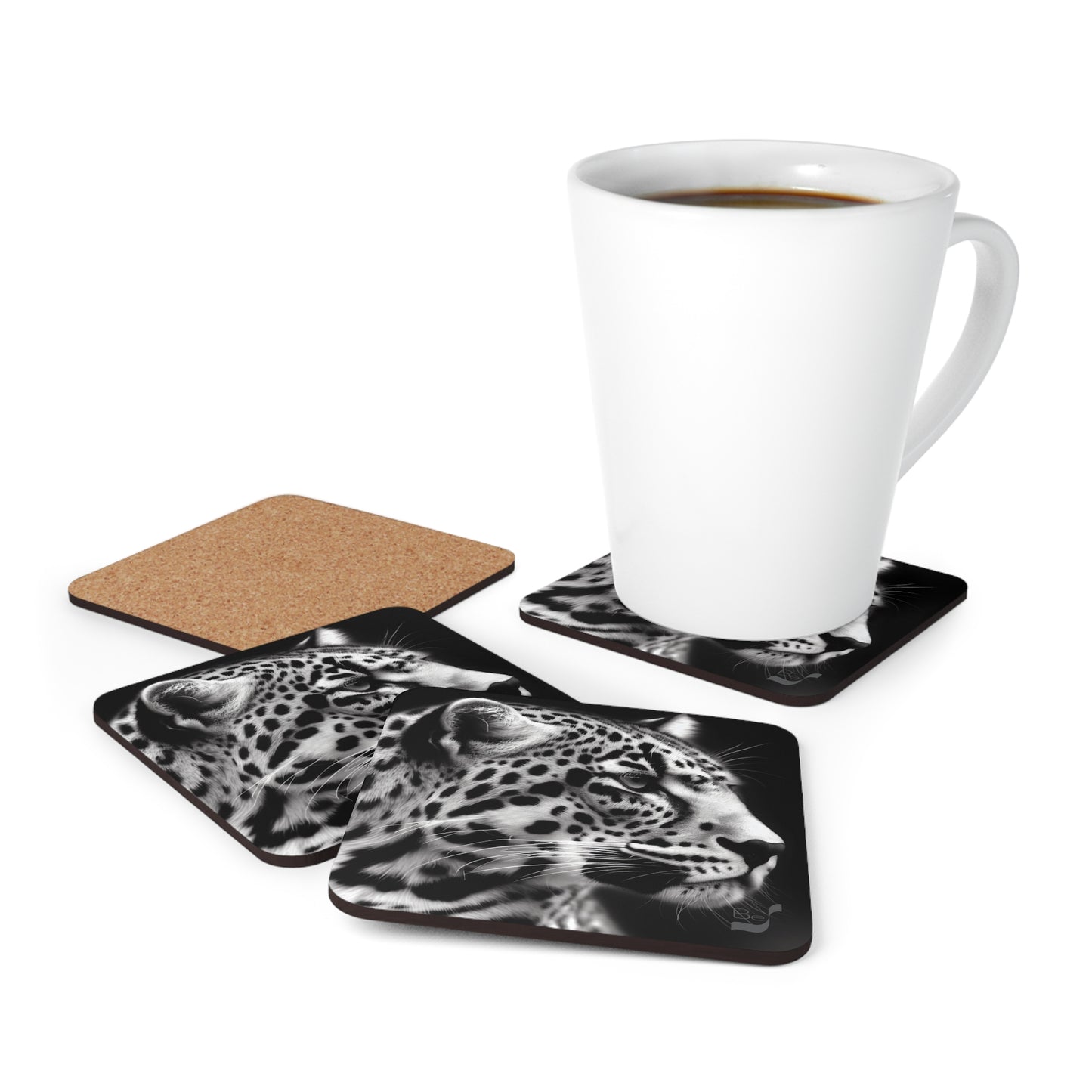 Leopard BeSculpt Art Corkwood Coaster Set of 4