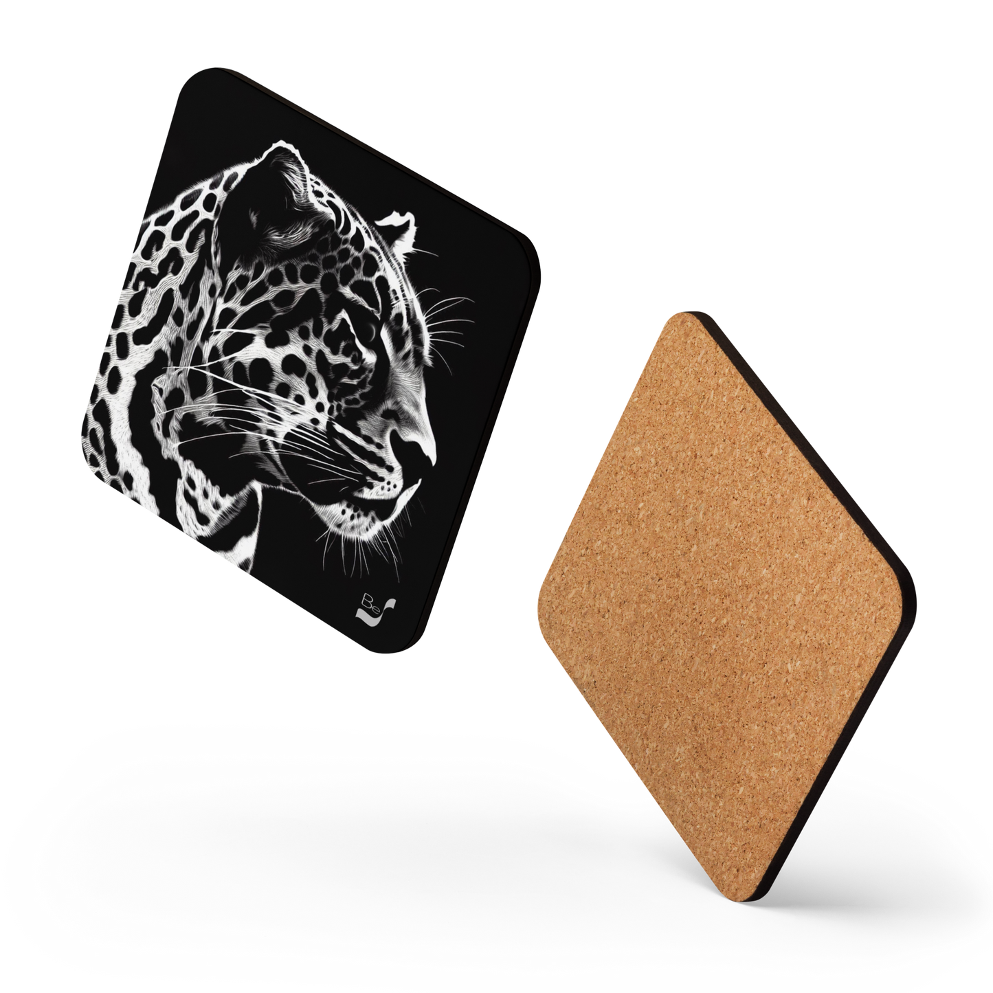 Black Leopard BeSculpt Art Cork-back Coaster