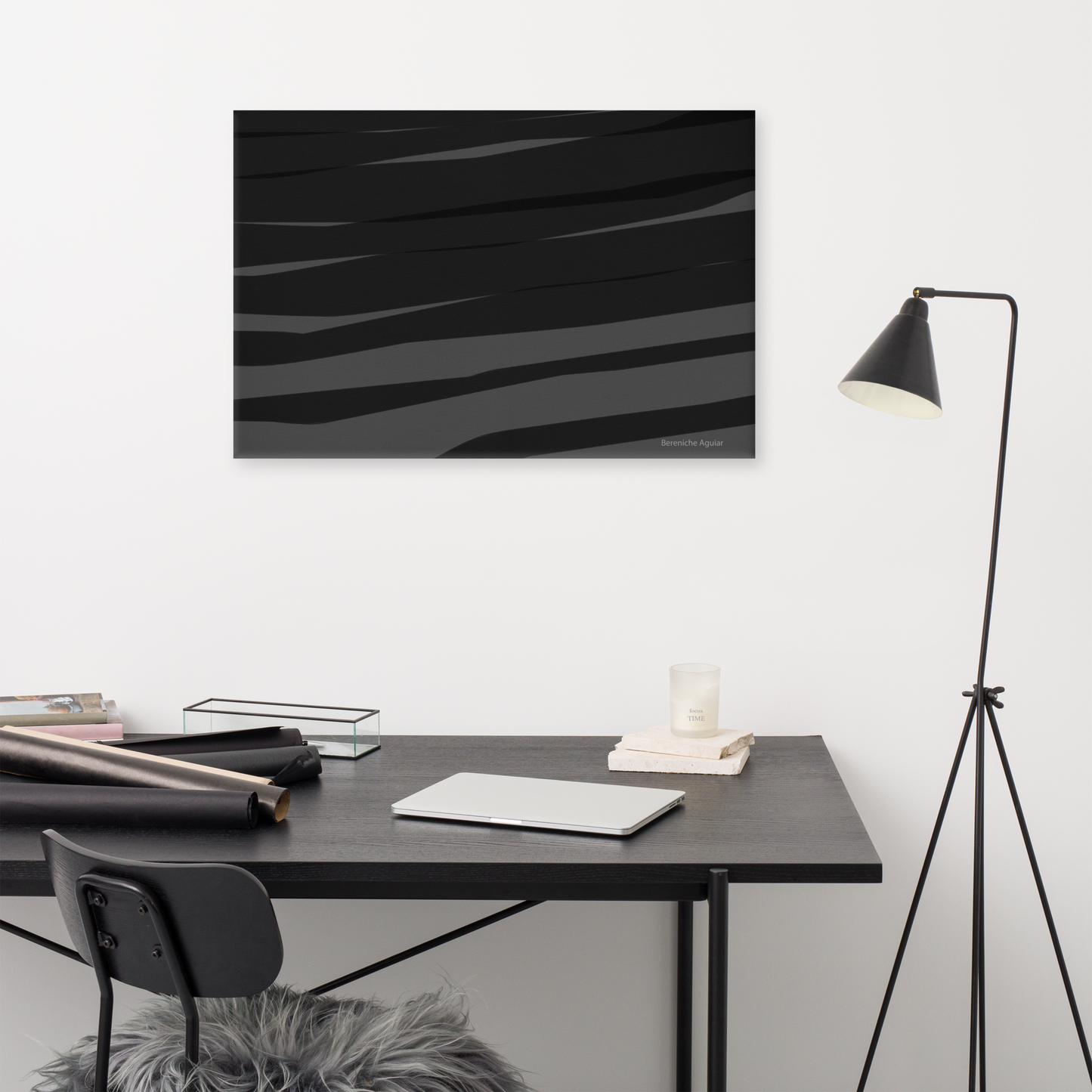 Black H Stripes BeSculpt Abstract Art on Canvas