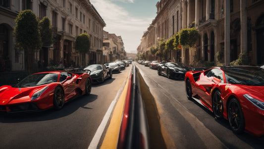street filled with Ferrari's 