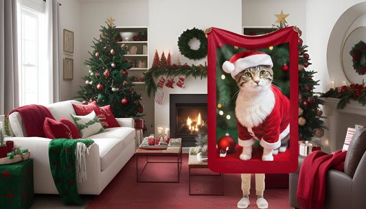 Purrfect Santa Kitty BeSculpt Sherpa Throw Blanket