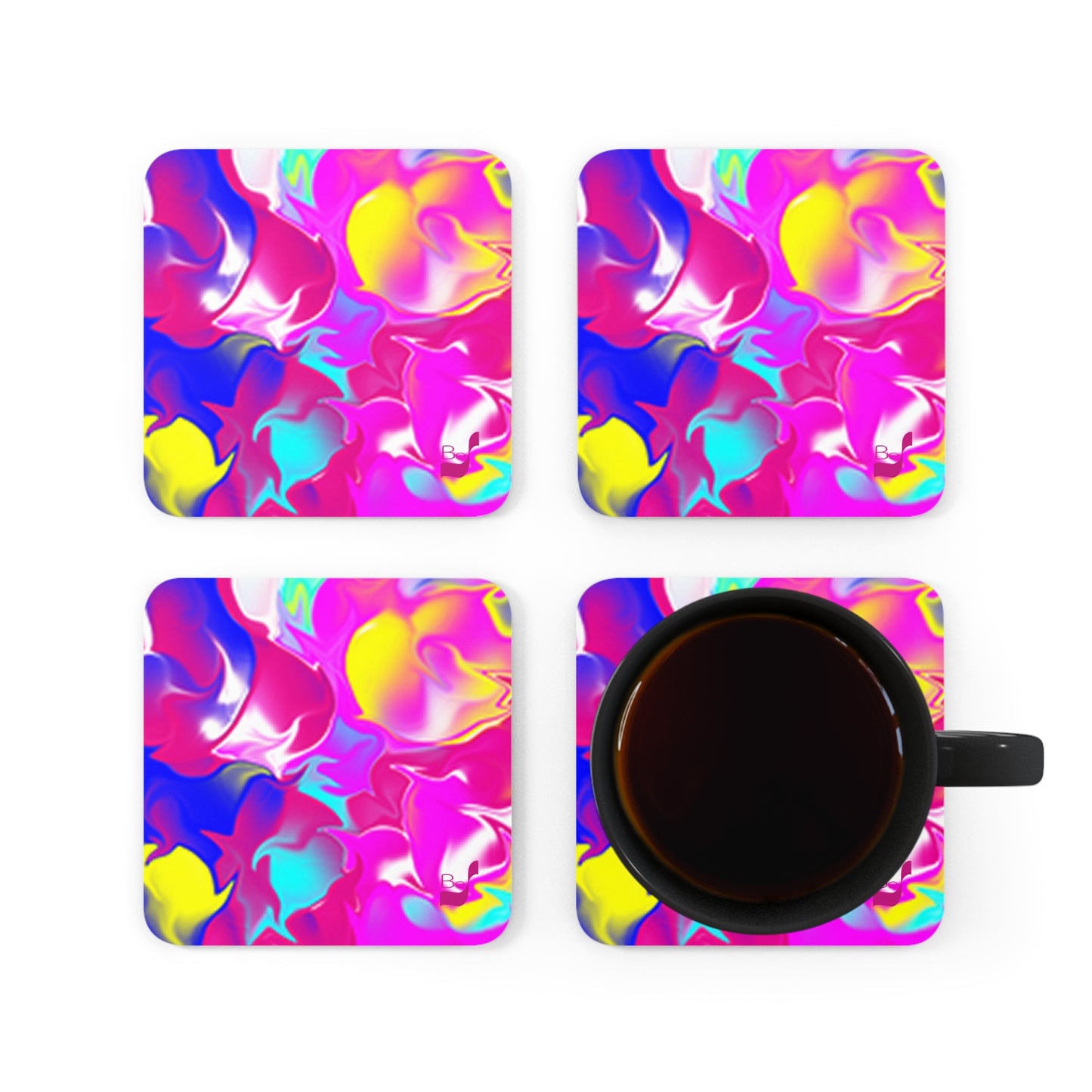 Splash BeSculpt Abstract Art Corkwood Coaster Set of 4