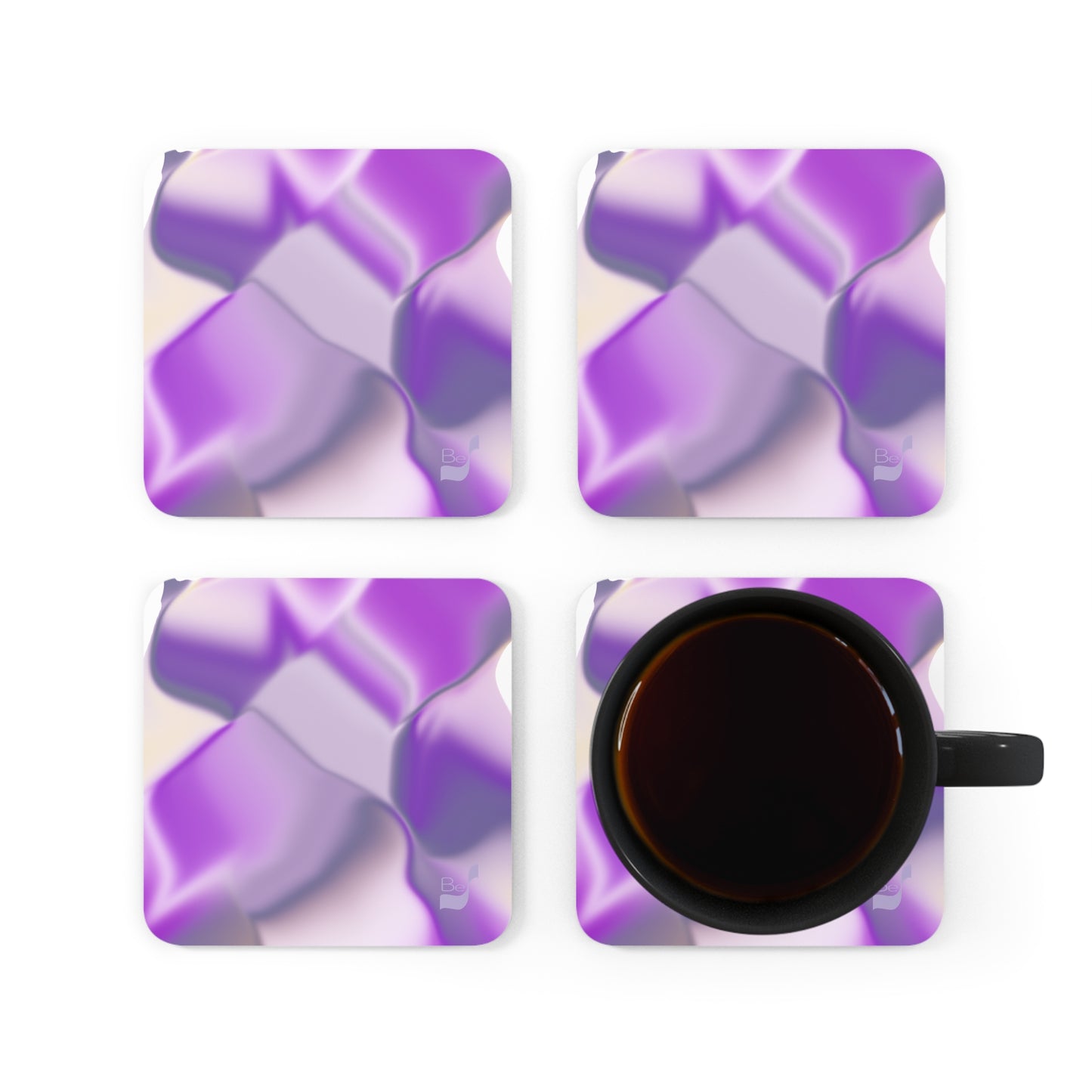 Ribbons Purple BeSculpt Corkwood Coaster Set of 4