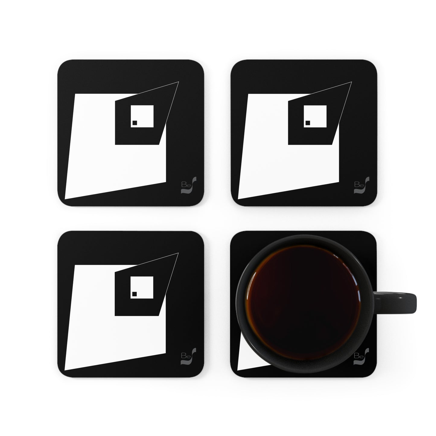 Black & White Squares-Angles BeSculpt Corkwood Coaster Set of 4