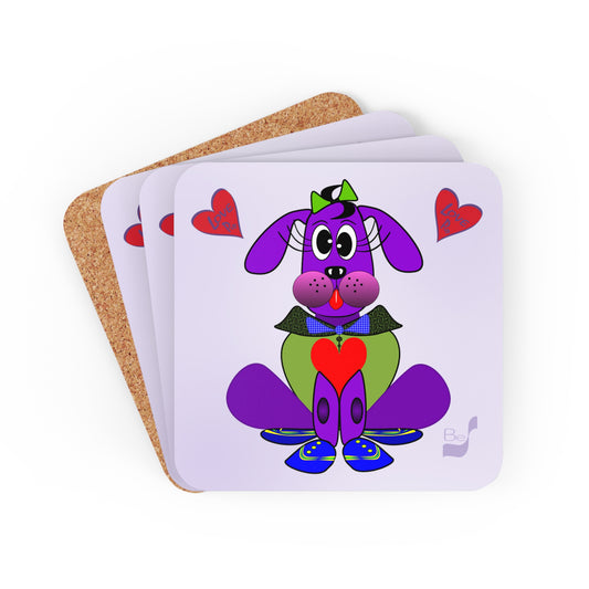 Love Pup 1 Purple BeSculpt Kids Corkwood Coaster Set of 4