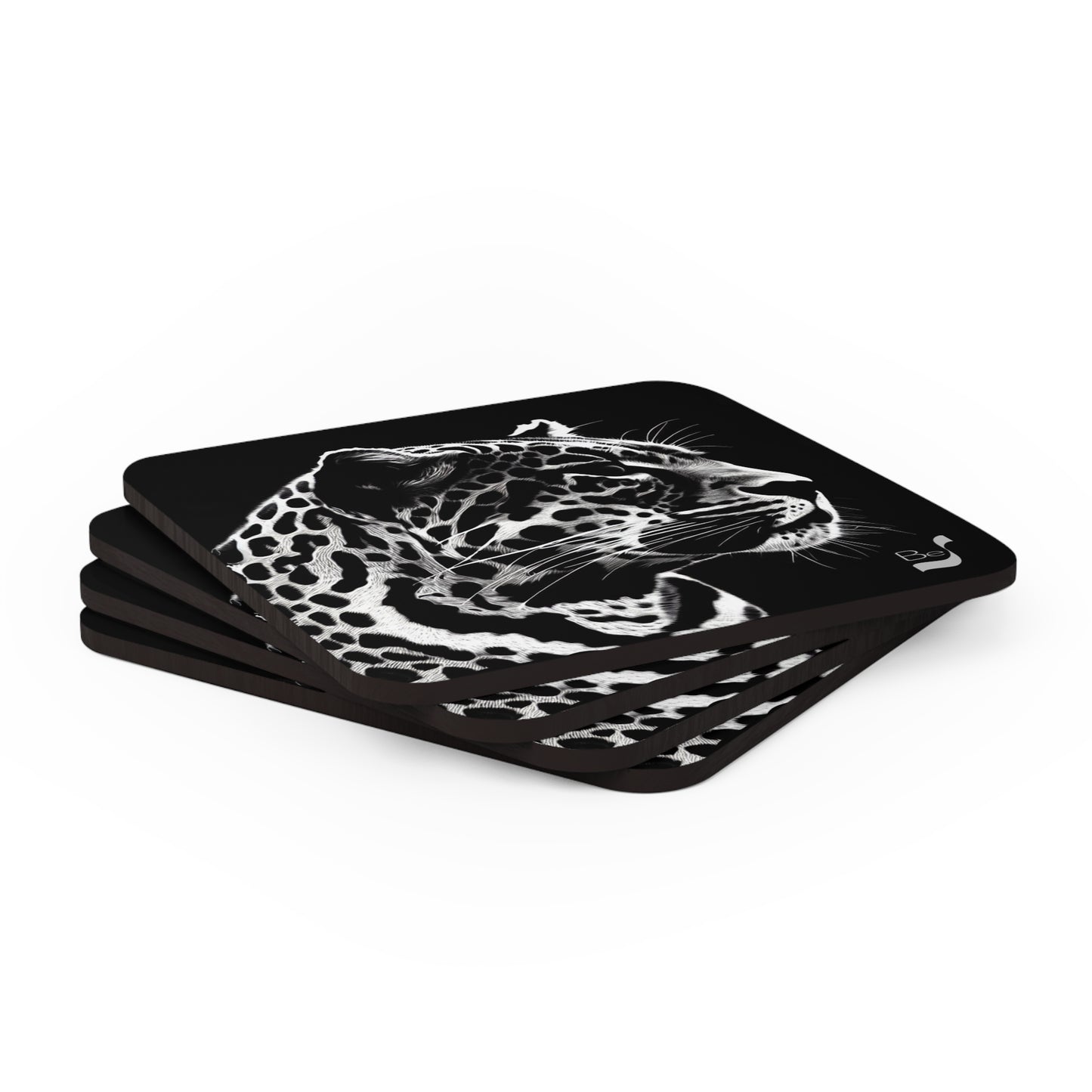 Black Leopard BeSculpt Art Corkwood Coaster Set of 4