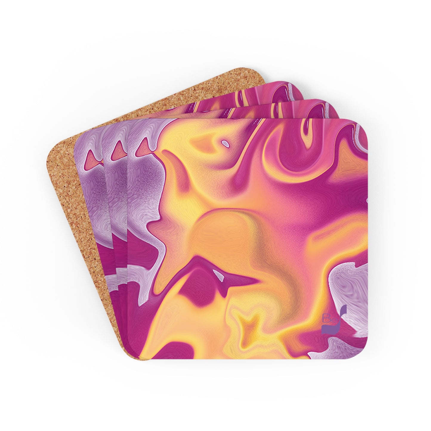 Purple Puddle BeSculpt Abstract Art Corkwood Coaster Set of 4