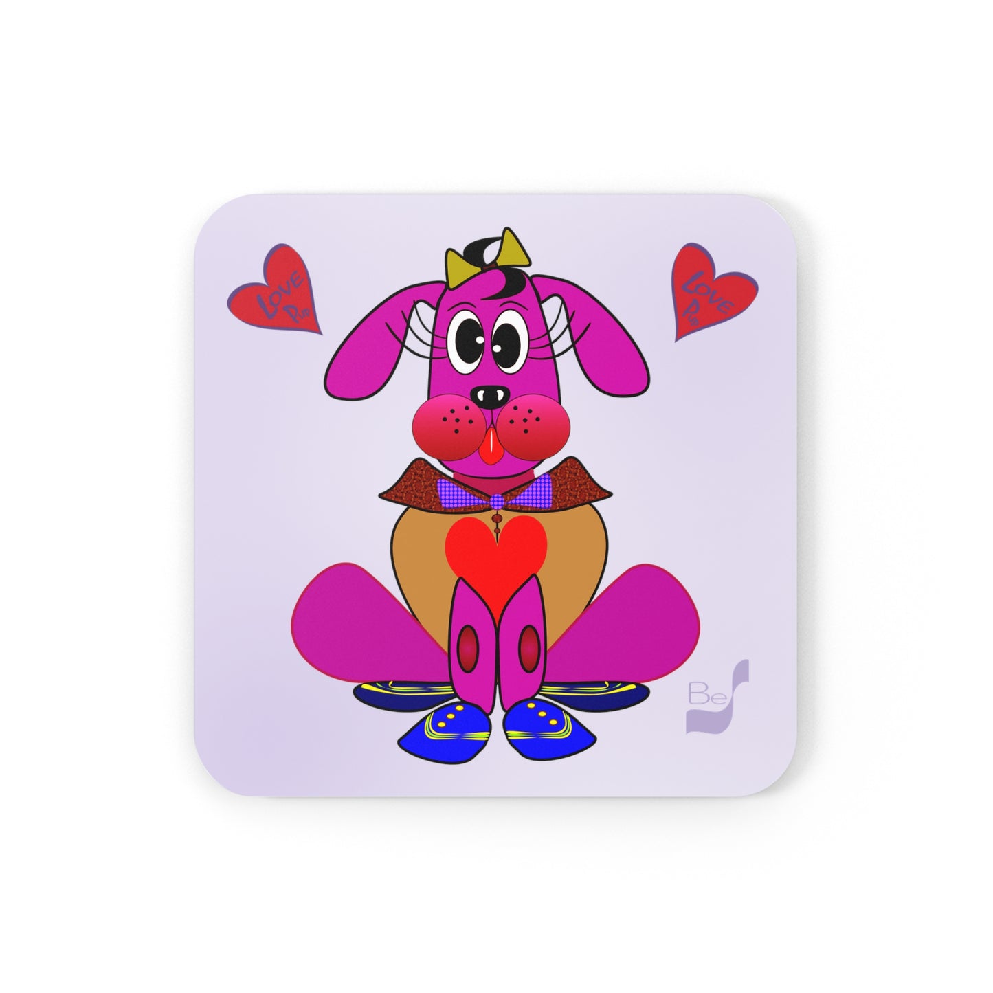 Love Pup 4 Hot Pink BeSculpt Kids Corkwood Coaster Set of 4
