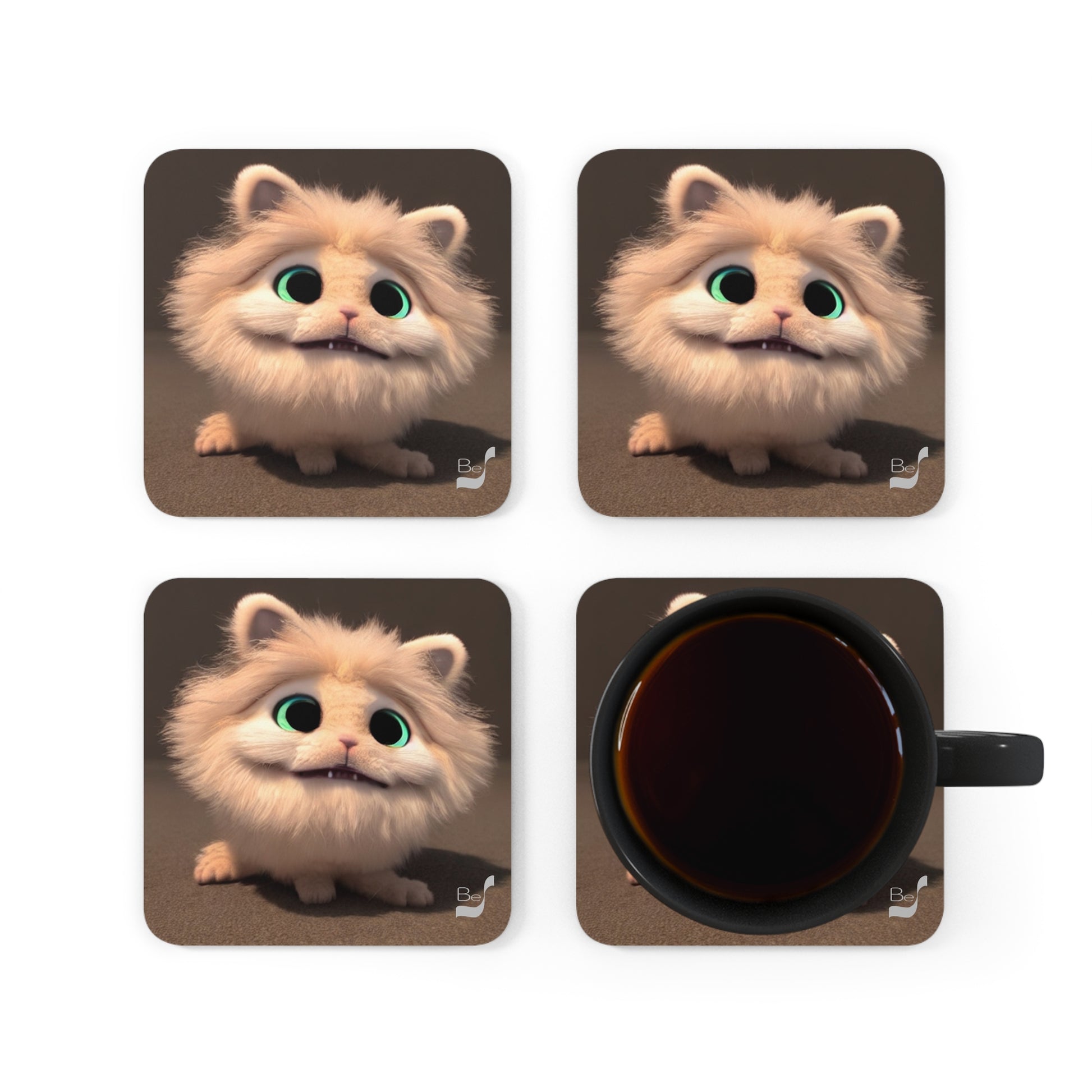 Fluffy BeSculpt Art Corkwood Coaster Set of 4