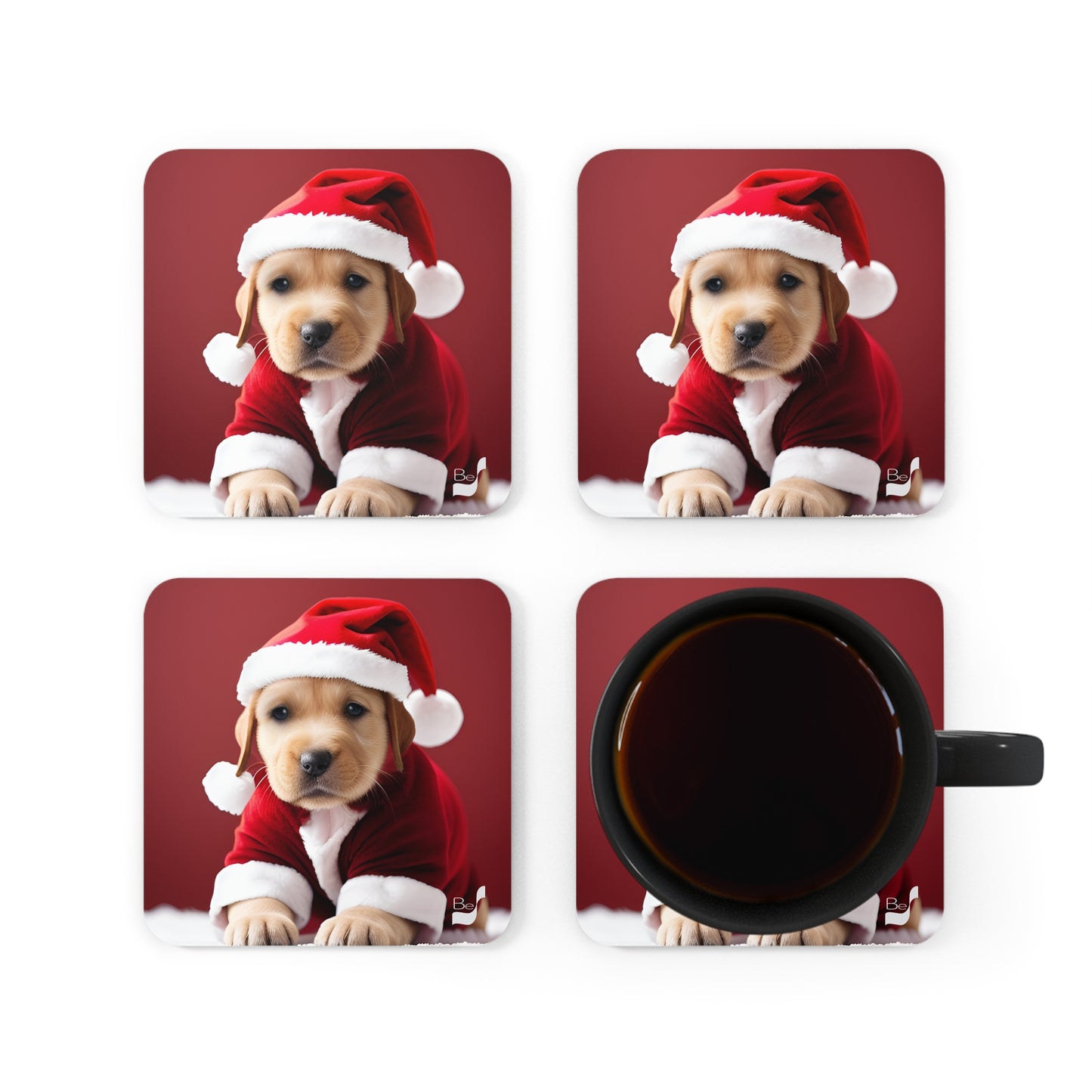 Snowy Pup  BeSculpt Art Corkwood Coaster Set of 4