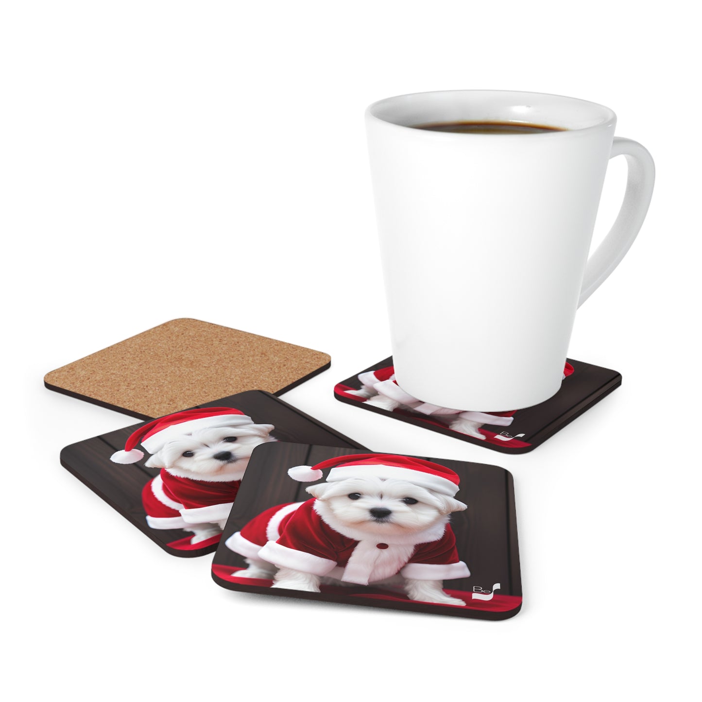 Puppy Claus  BeSculpt Art Corkwood Coaster Set of 4