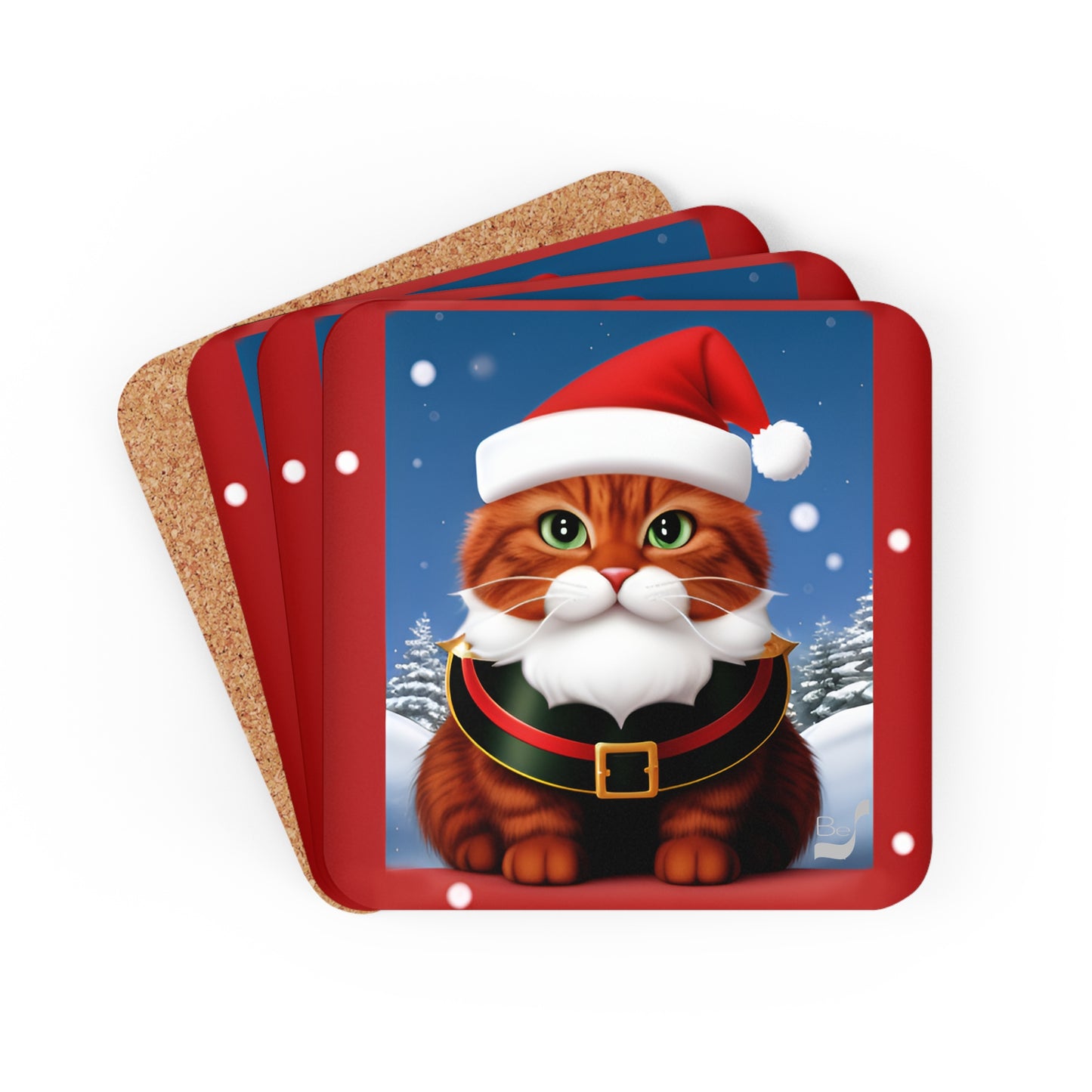 Meowry Claus BeSculpt Art Corkwood Coaster Set of 4