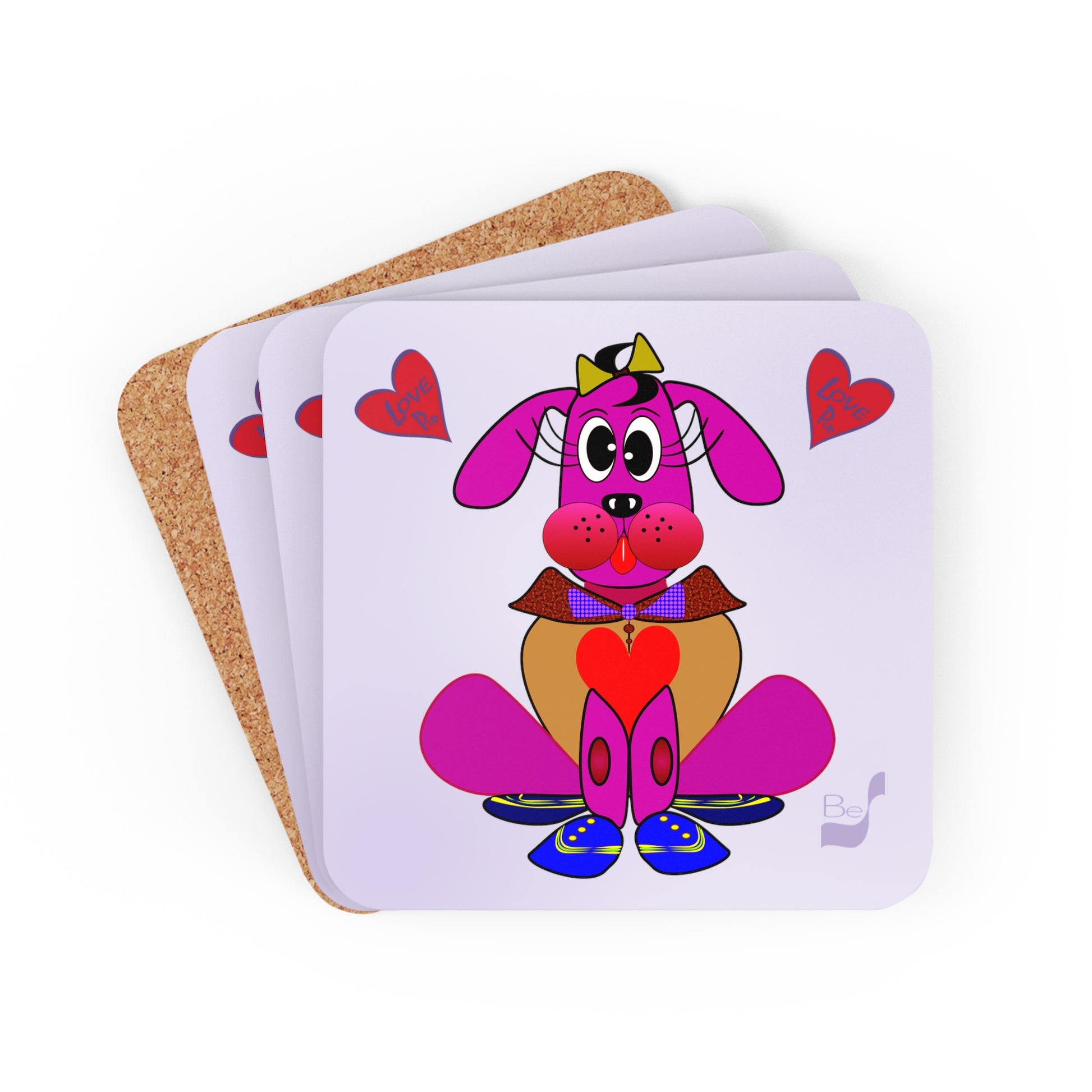 Love Pup 4 Hot Pink BeSculpt Kids Corkwood Coaster Set of 4