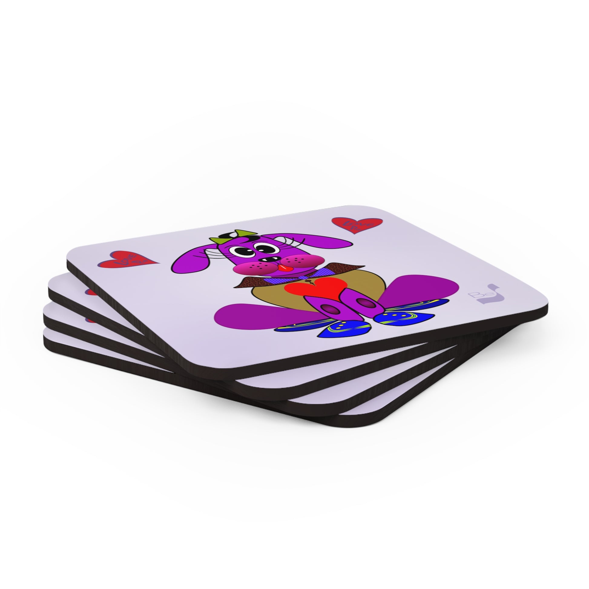 Love Pup Violet 3 BeSculpt Kids Corkwood Coaster Set of 4