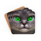 Green Eyes Cat BeSculpt Art Corkwood Coaster Set of 4