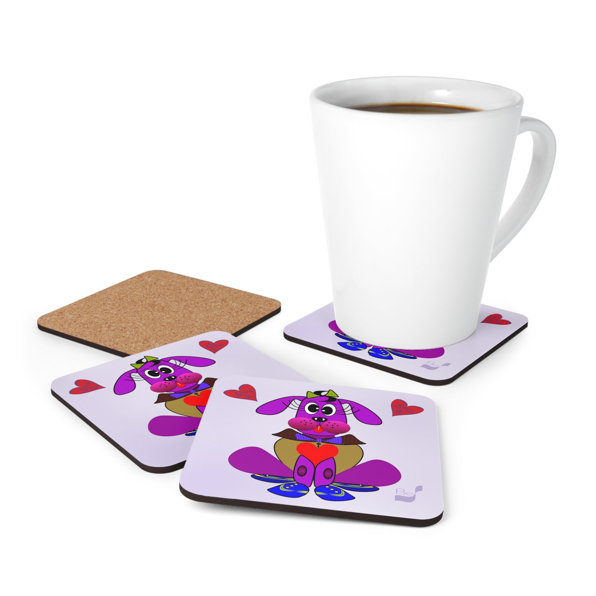 Love Pup Violet 3 BeSculpt Kids Corkwood Coaster Set of 4