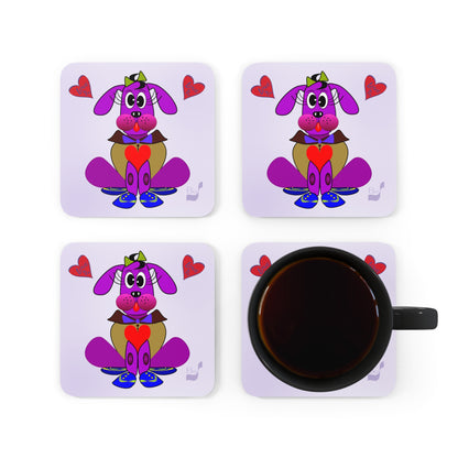 Love Pup 3 Violet BeSculpt Kids Corkwood Coaster Set of 4