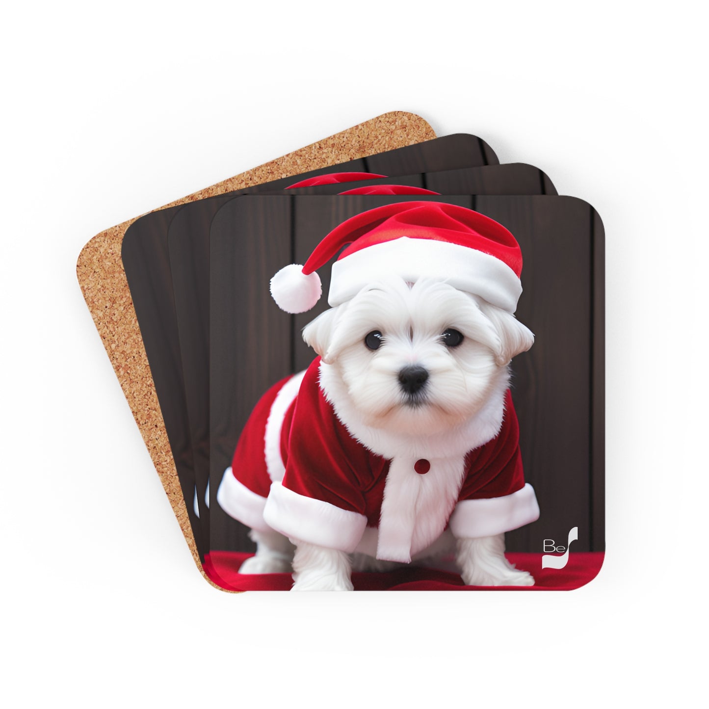 Puppy Claus  BeSculpt Art Corkwood Coaster Set of 4