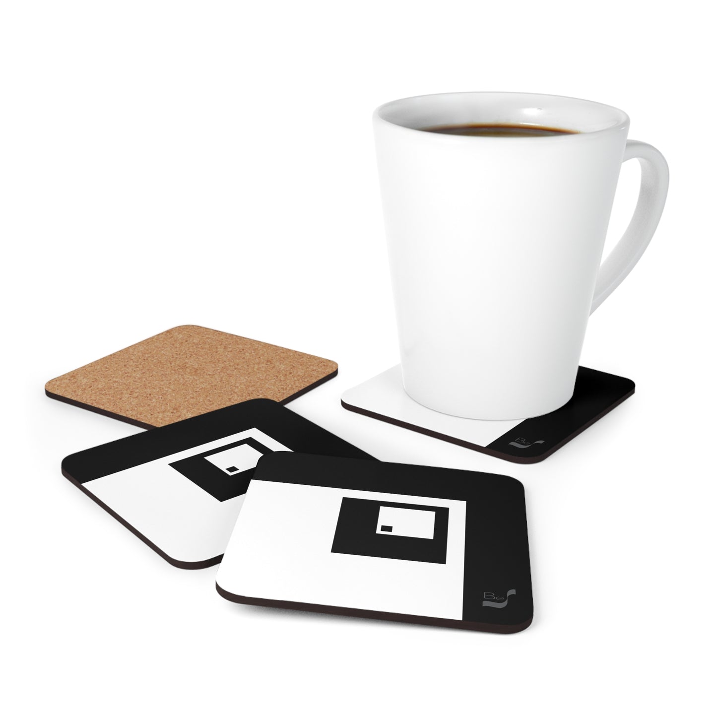 Black & White Squares BeSculpt Corkwood Coaster Set of 4