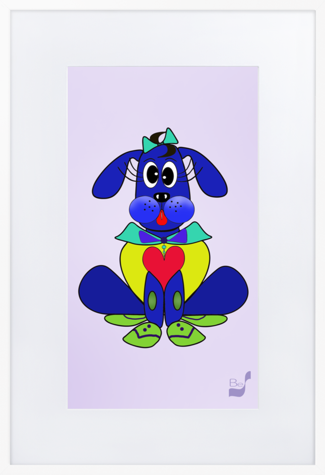 Love Pup 2 Blue BeSculpt with Matboard Framed