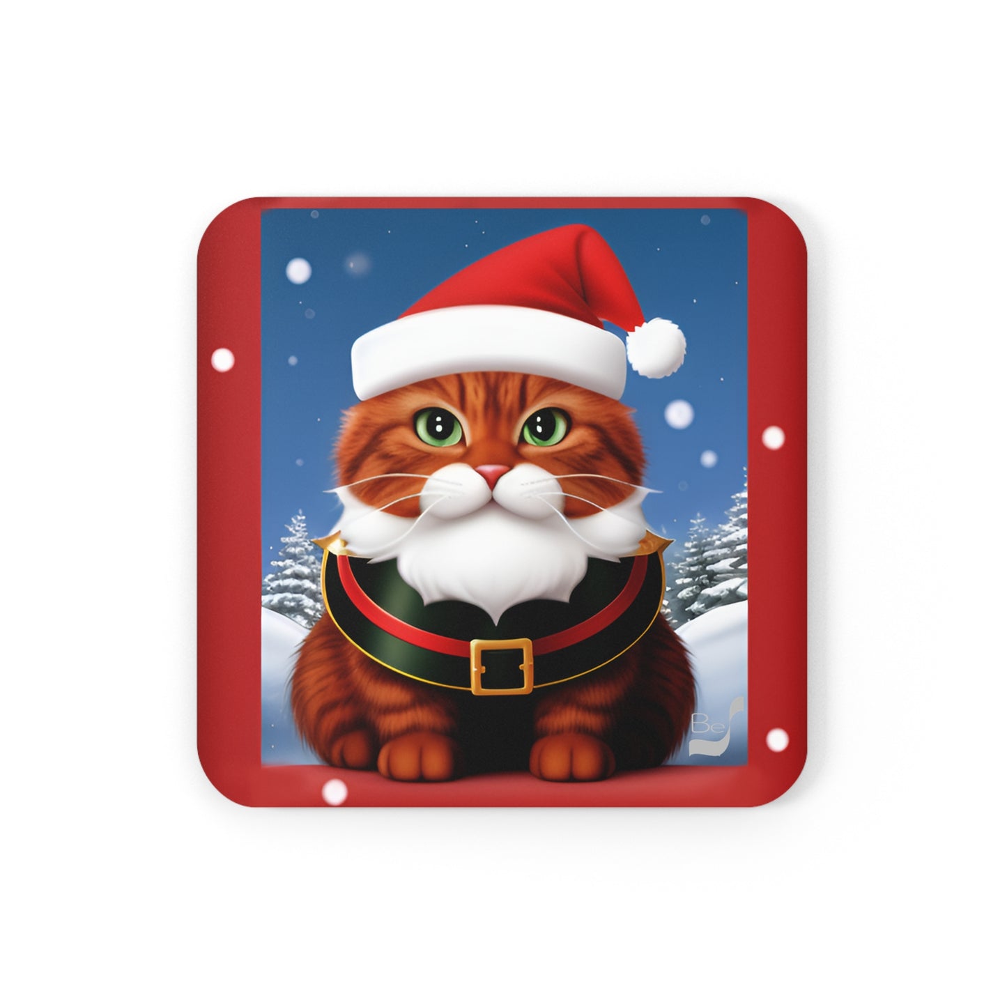 Meowry Claus BeSculpt Art Corkwood Coaster Set of 4