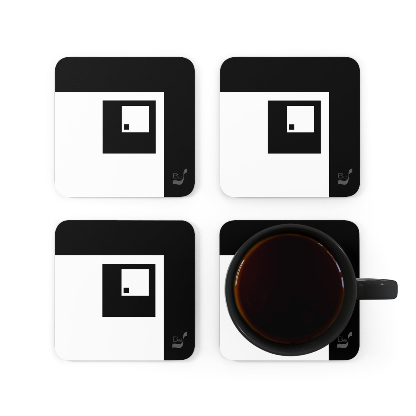 Black & White Squares BeSculpt Corkwood Coaster Set of 4