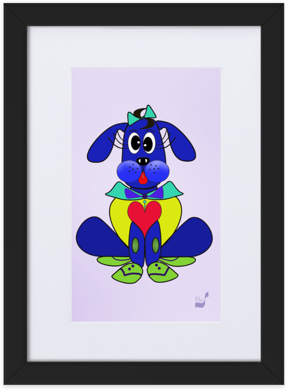 Love Pup 2 Blue BeSculpt with Matboard Framed