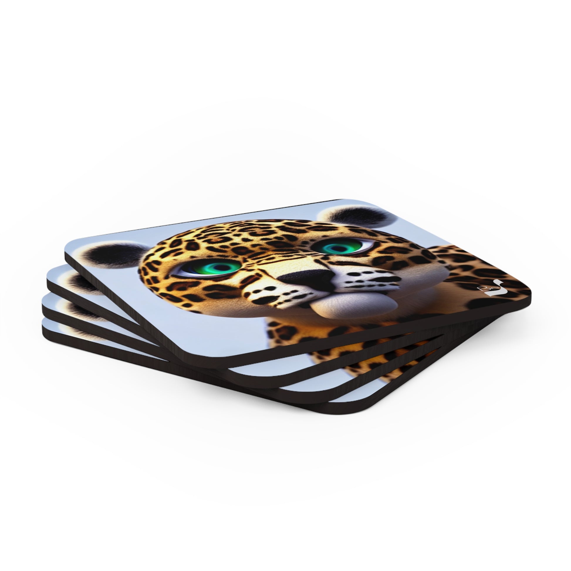 Kissable Leopard BeSculpt Art Corkwood Coaster Set of 4