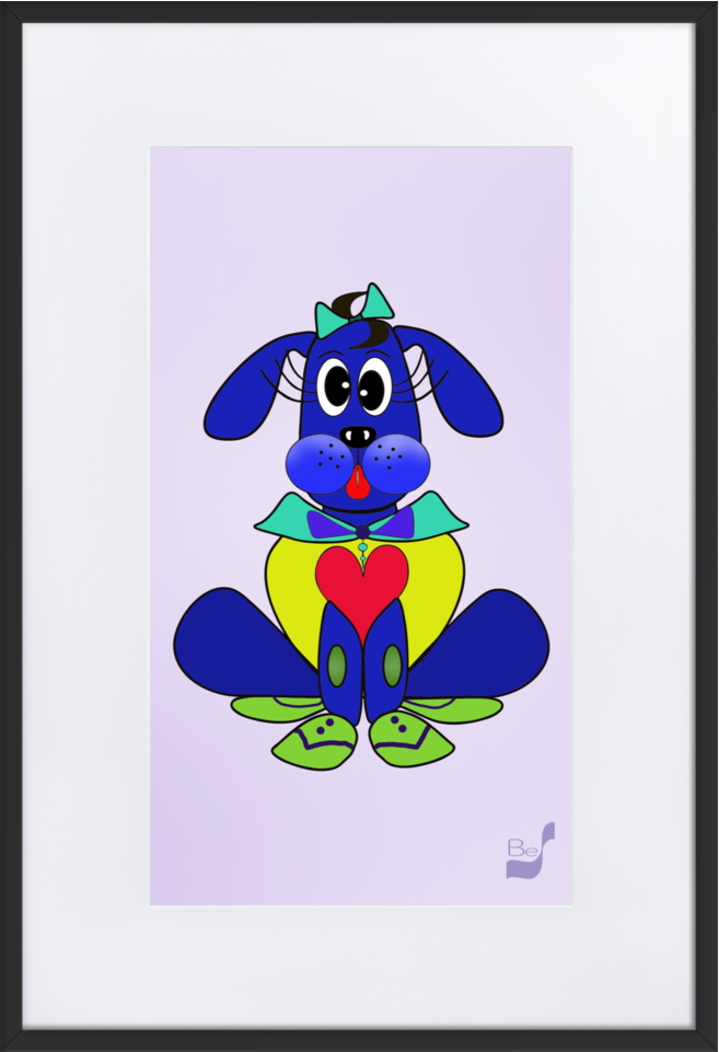 Love Pup 2 Blue BeSculpt with Matboard Framed