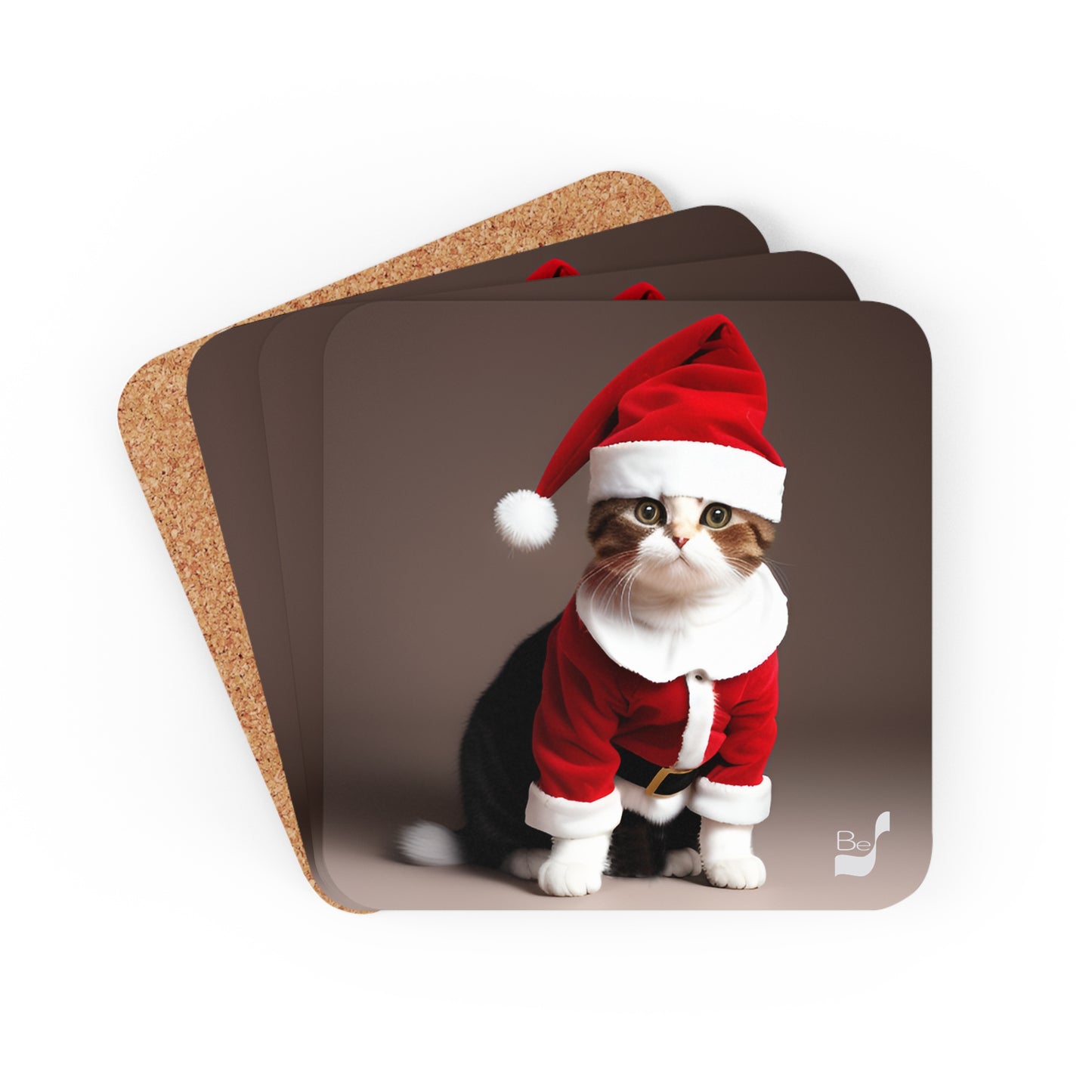 Santa Whiskers  BeSculpt Art Corkwood Coaster Set of 4