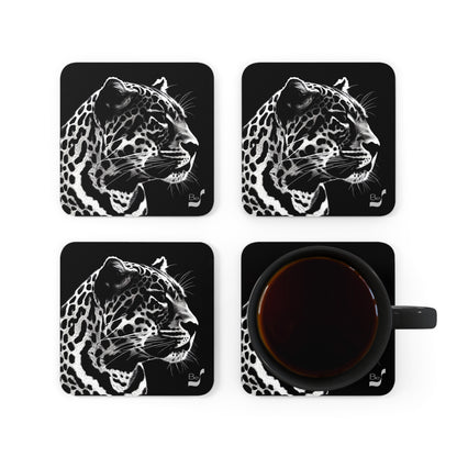 Black Leopard BeSculpt Art Corkwood Coaster Set of 4