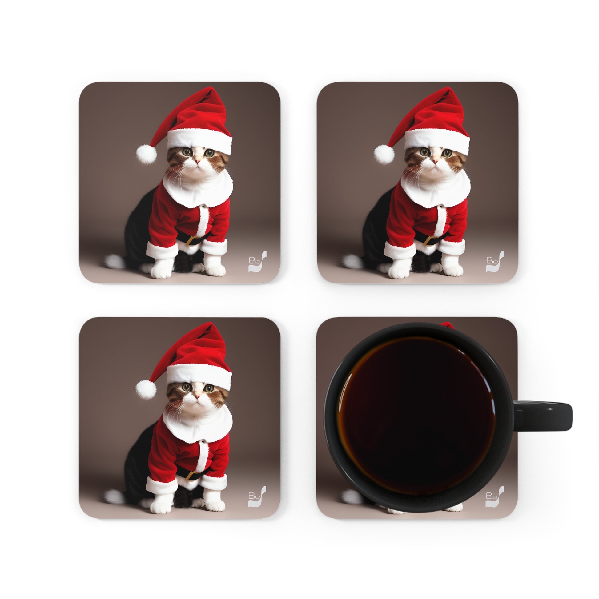 Santa Whiskers  BeSculpt Art Corkwood Coaster Set of 4