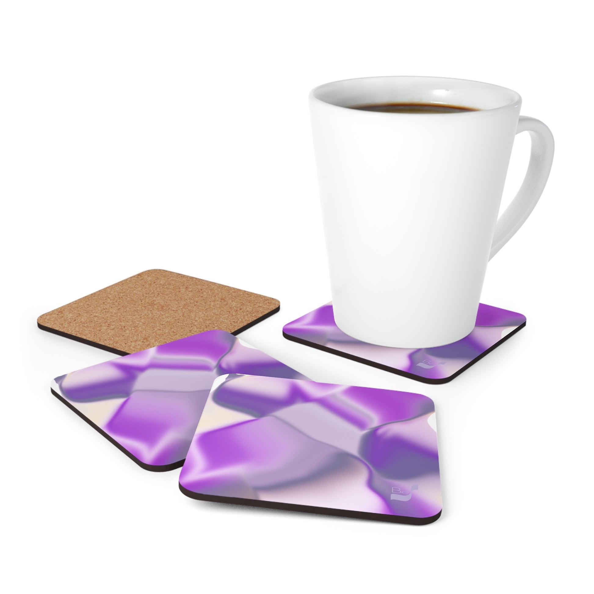 Ribbons Purple BeSculpt Corkwood Coaster Set of 4