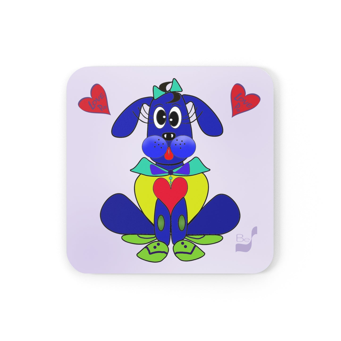 Love Pup 2 Blue BeSculpt Kids Corkwood Coaster Set of 4