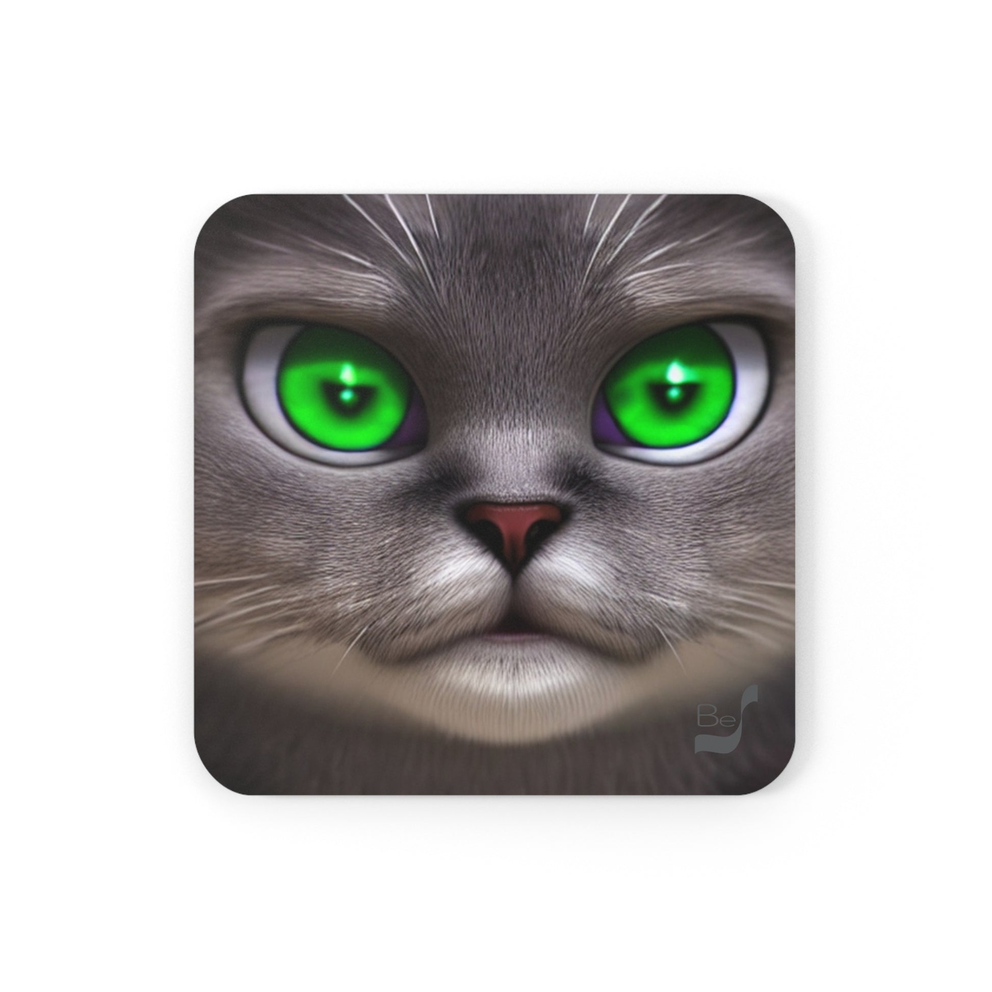 Green Eyes Cat BeSculpt Art Corkwood Coaster Set of 4