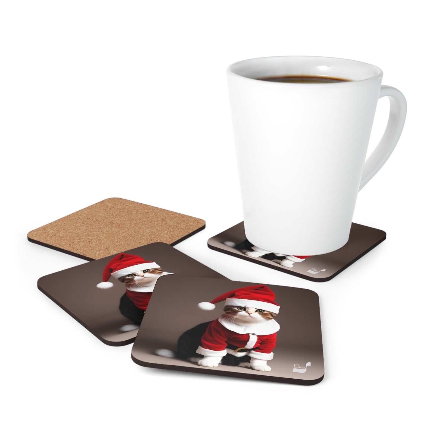 Santa Whiskers  BeSculpt Art Corkwood Coaster Set of 4