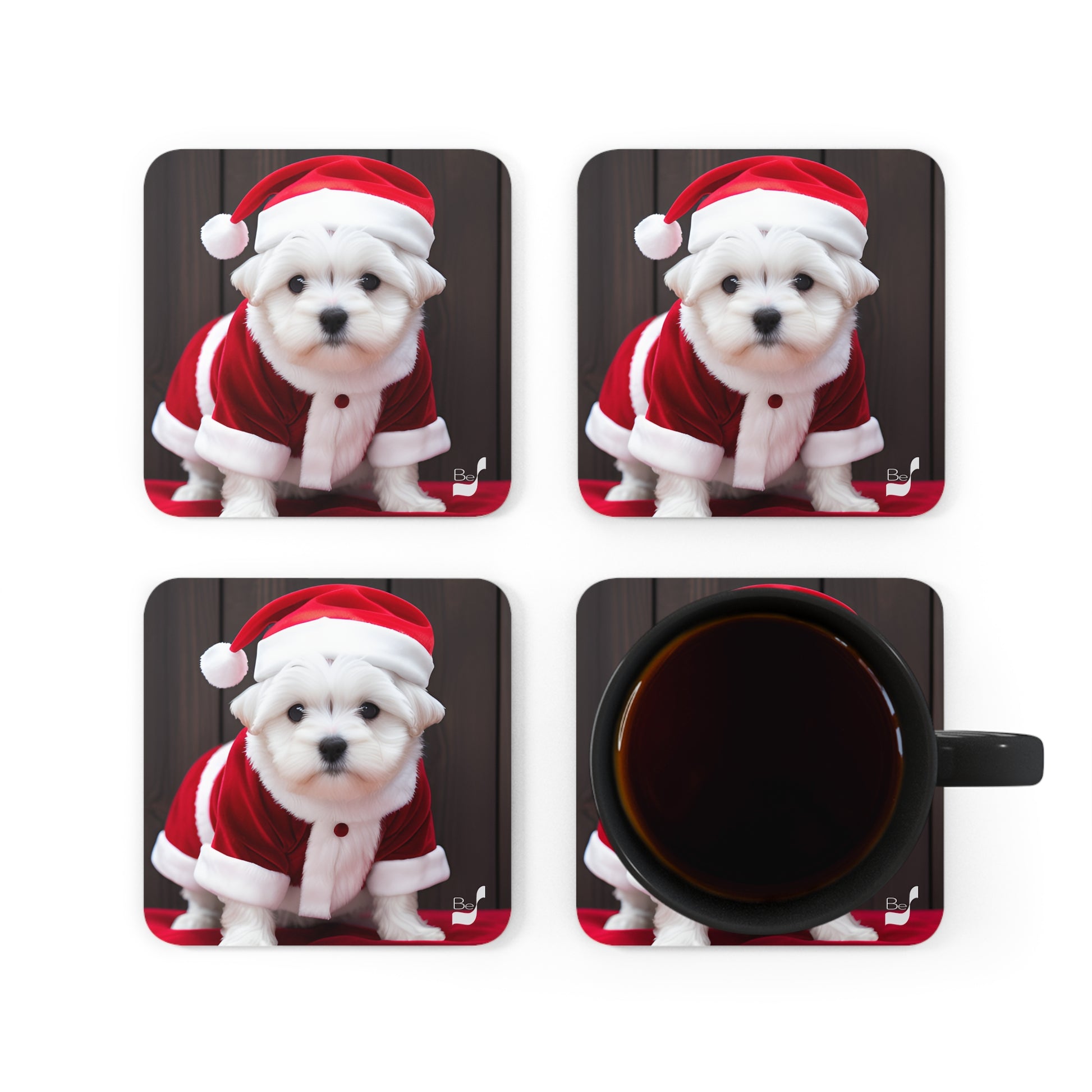 Puppy Claus  BeSculpt Art Corkwood Coaster Set of 4