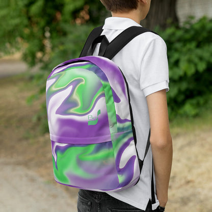 Green Thunder BeSculpt Abstract Art Backpack - A Captivating Thunderstorm of Colors