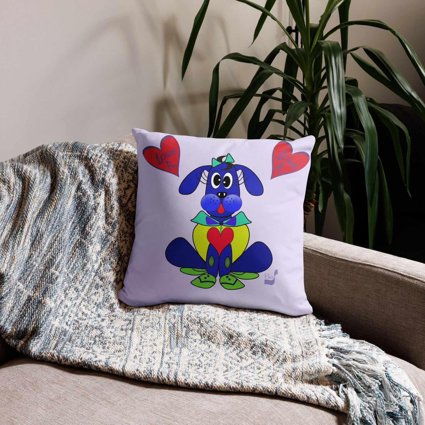 Love Pup 2 Blue BeSculpt Kids Throw Pillow S