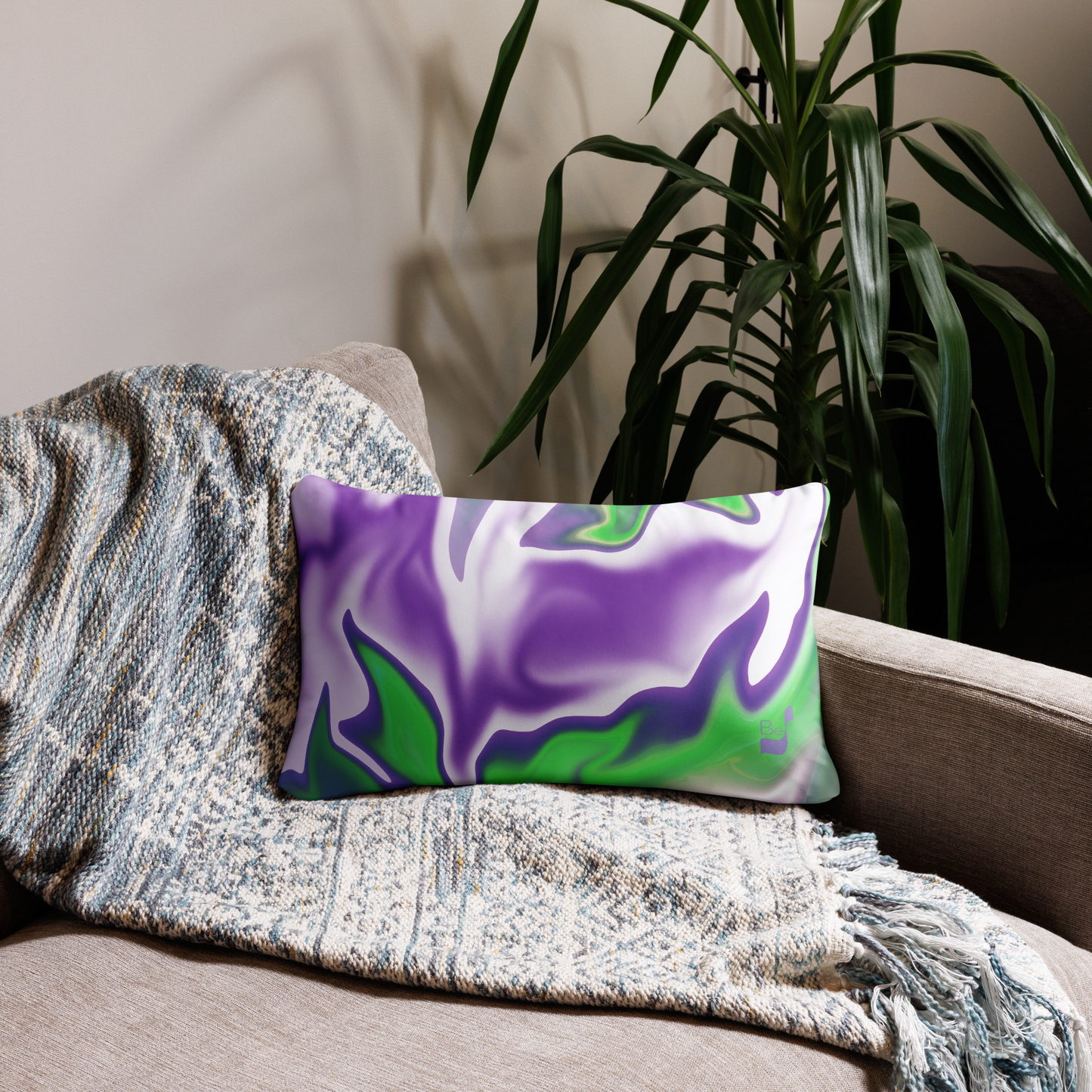 Green Thunder BeSculpt Abstract Art Throw Pillow