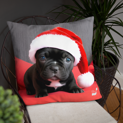 Santa Frenchie Pup  BeSculpt Photographic Holiday Art Throw Pillow