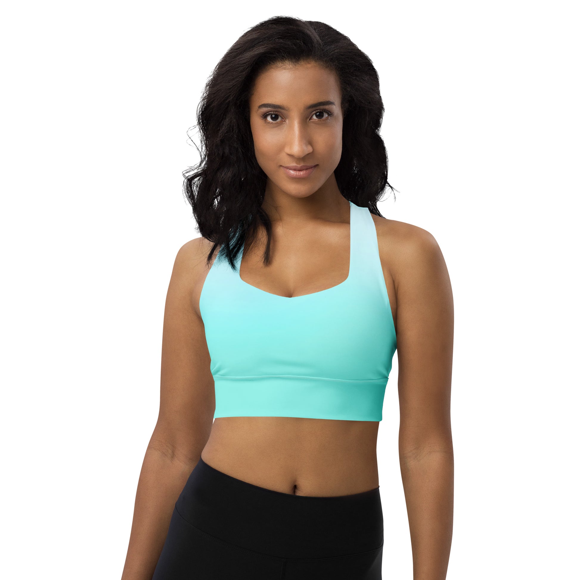 Introducing the Aqua Gradient BeSculpt Women Longline Sports Bra—a fusion of style and functionality designed to elevate your workout experience.