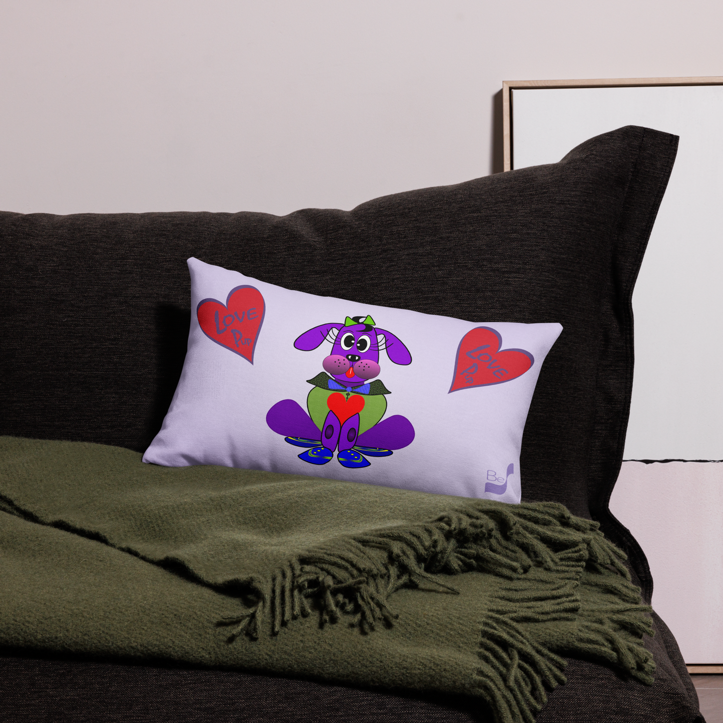 Love Pup 1 Purple BeSculpt Kids Throw Pillow L (Fabric with a linen feel)