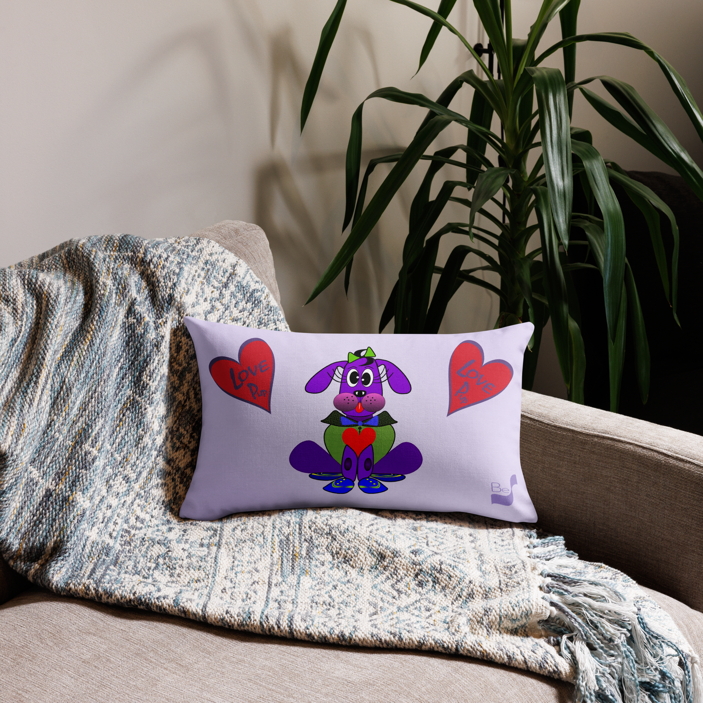 Love Pup 1 Purple BeSculpt Kids Throw Pillow L (Fabric with a linen feel)