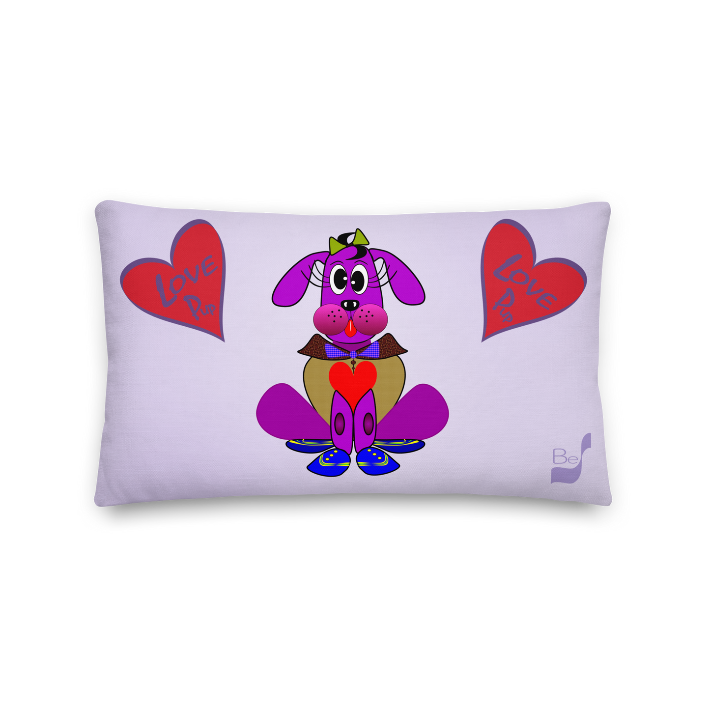 Love Pup 3 Violet BeSculpt Kids Throw Pillow L (Fabric with a linen feel)