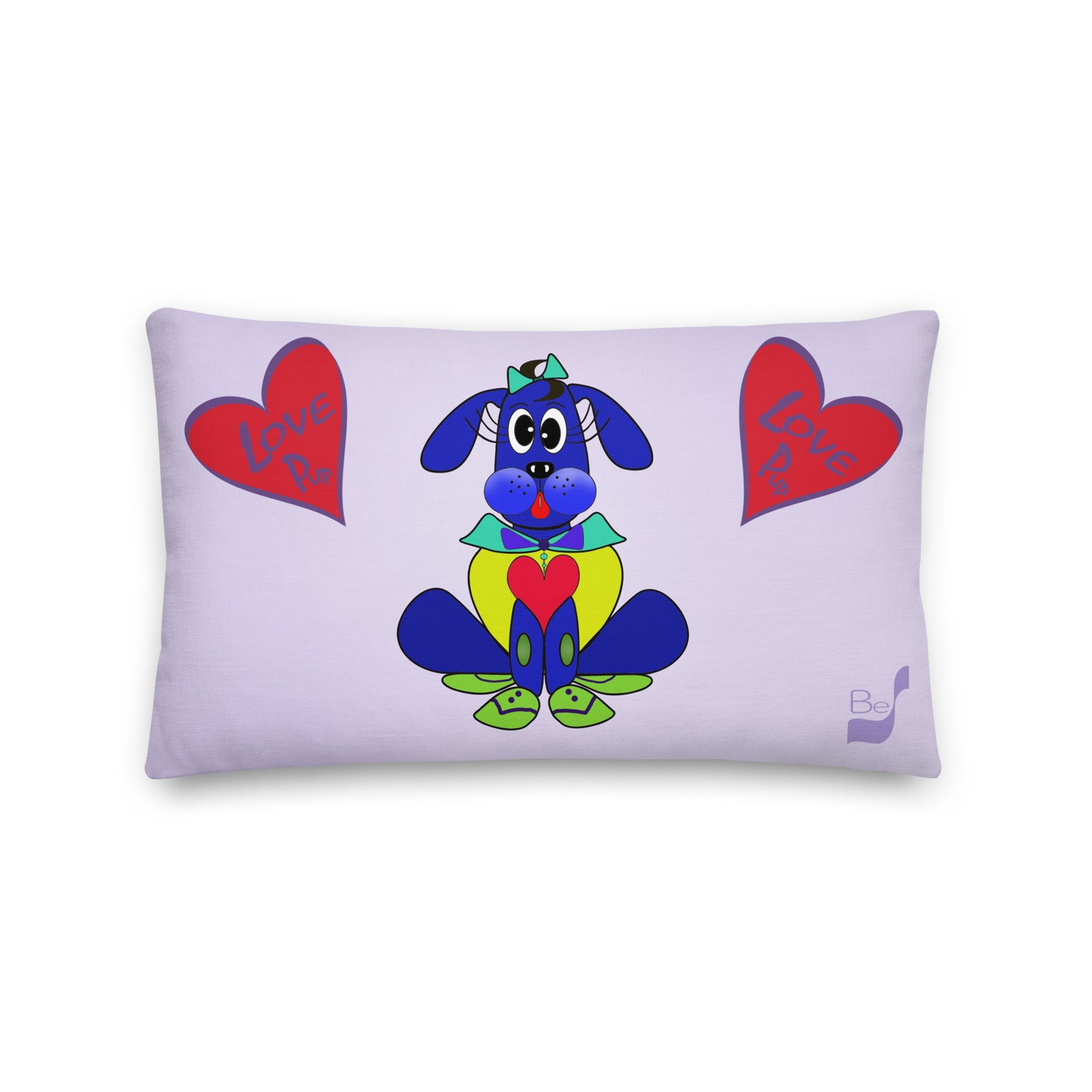 Love Pup 2 Blue BeSculpt Kids Throw Pillow L (Fabric with a linen feel)