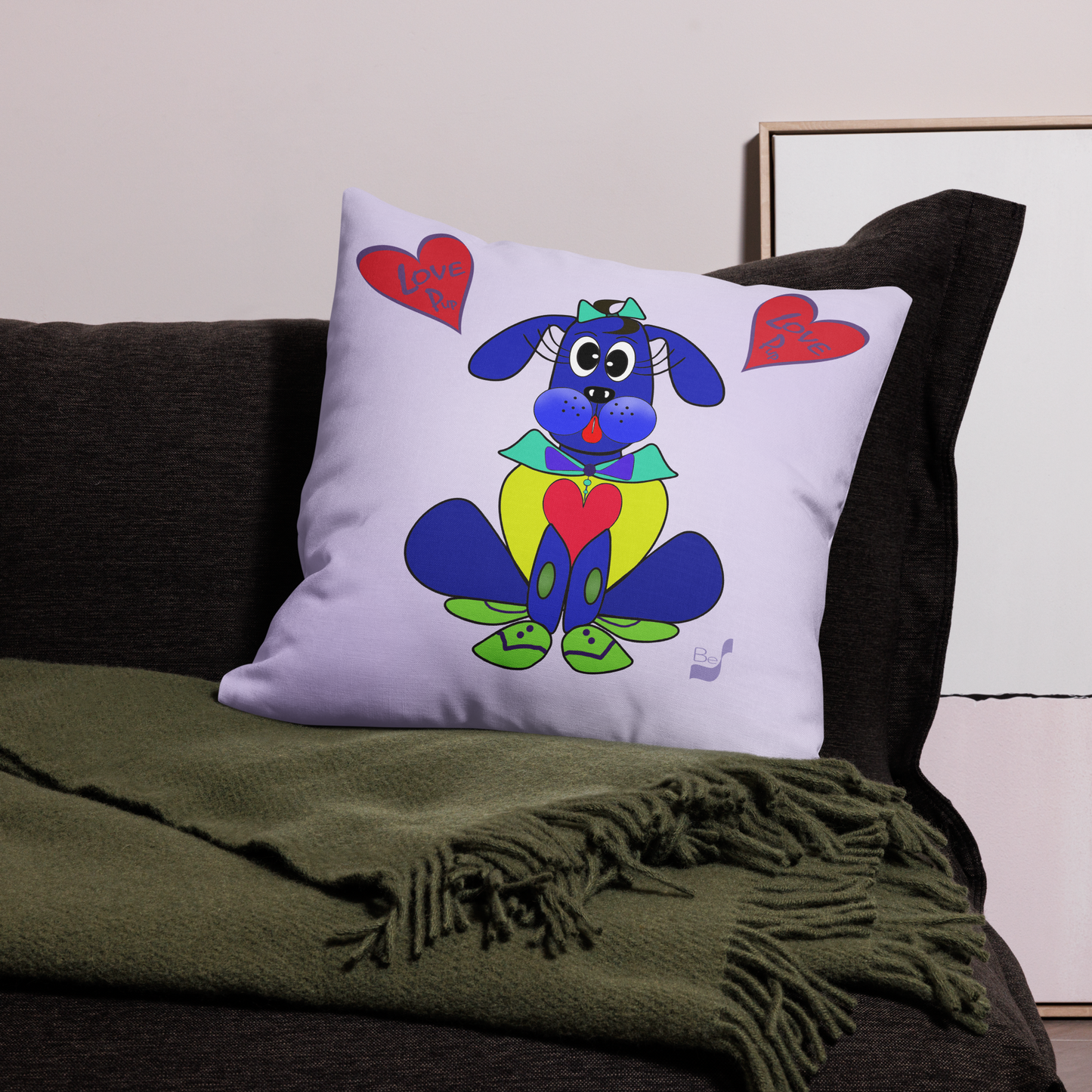 Love Pup 2 Blue BeSculpt Kids Throw Pillow S (Fabric with a linen feel)