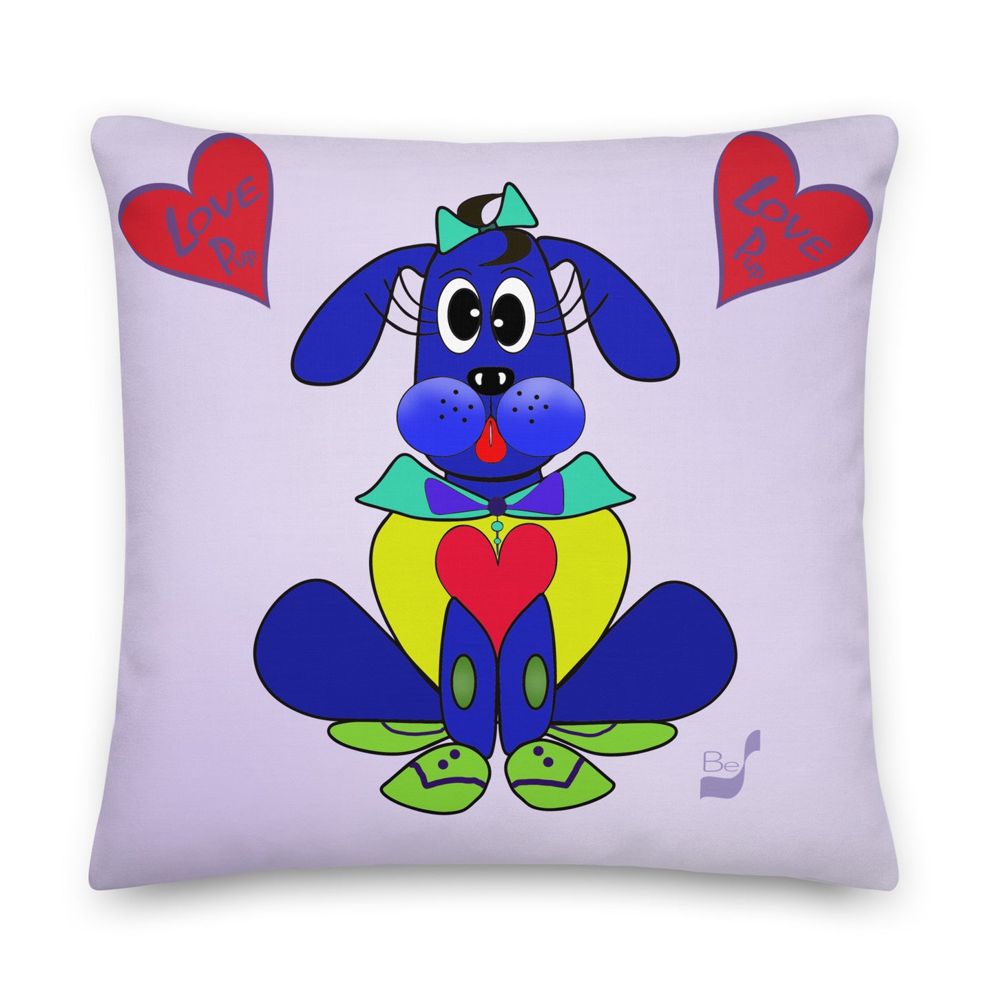 Love Pup 2 Blue BeSculpt Kids Throw Pillow S (Fabric with a linen feel)