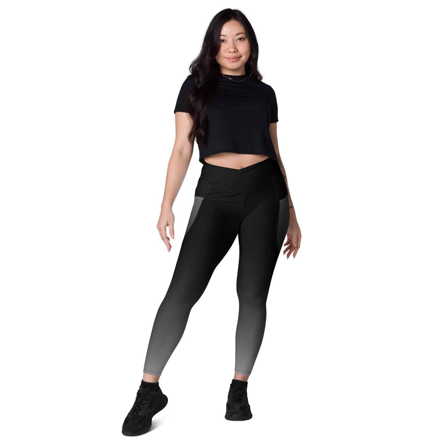 Black Gradient BeSculpt Women Crossover Leggings wPockets