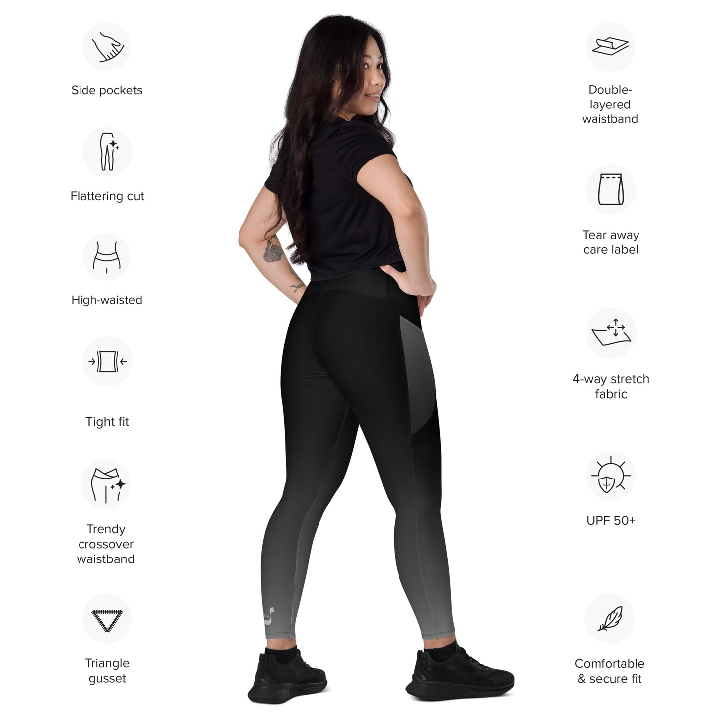 Black Gradient BeSculpt Women Crossover Leggings wPockets